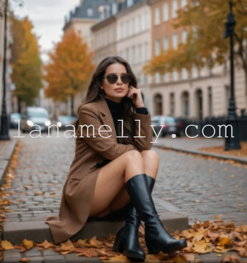 Ai elegant fashion model brown coat autumn style