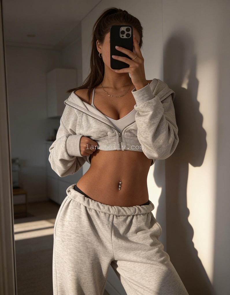 Crop hoodie girl mirror selfie